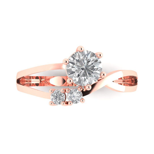 0.87 cttw White Sapphire Three-Stone Engagement Ring - Solid Rose Gold (VVS1, Round Cut,6.0mm)