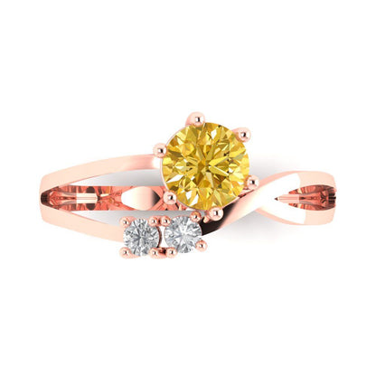 0.87 cttw Natural Citrine Three-Stone Engagement Ring - Solid Gold (Round Cut,6.0mm)