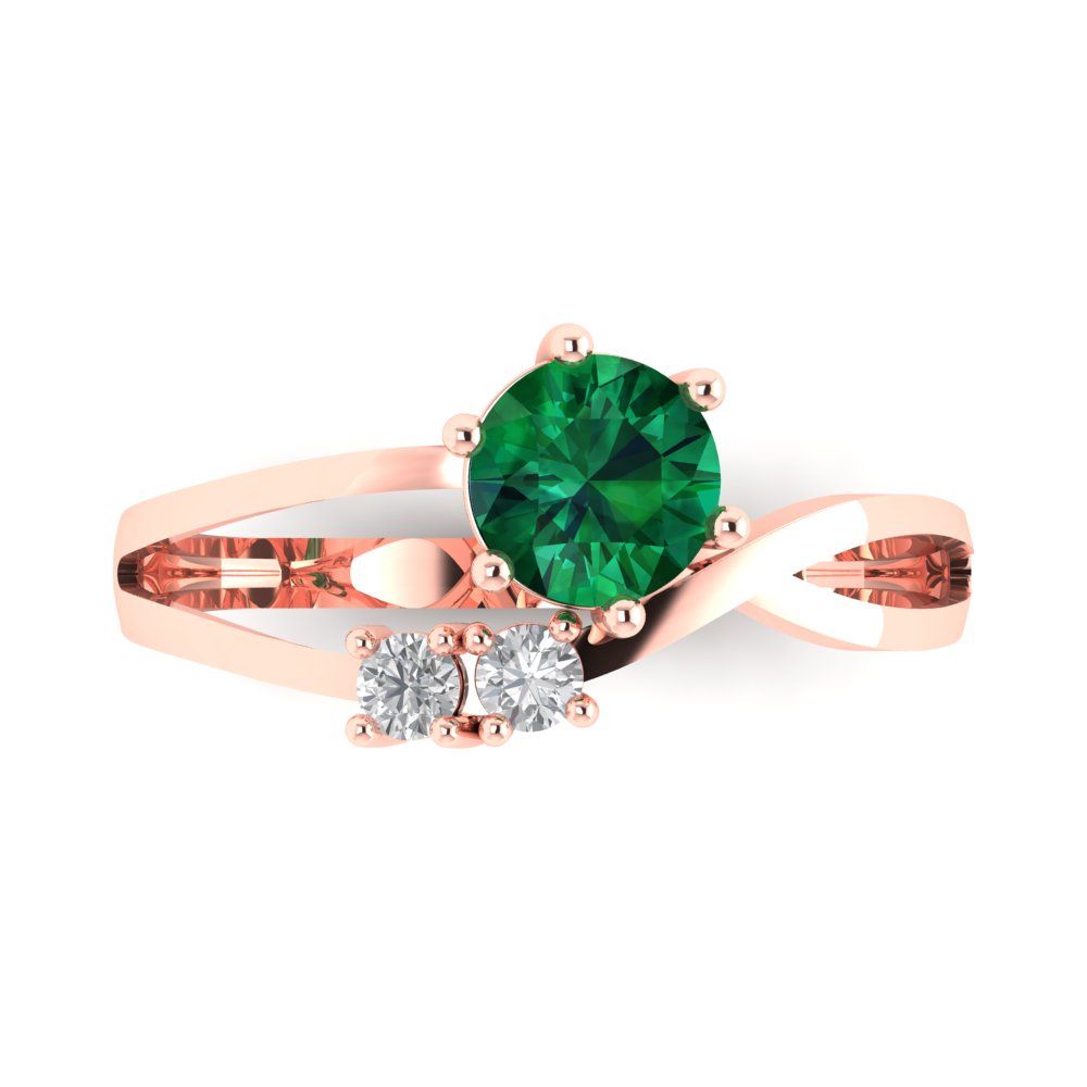 0.87 cttw Simulated Emerald Three-Stone Engagement Ring - Solid Gold (Round Cut,6.0mm)