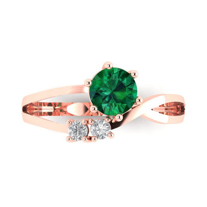0.87 cttw Simulated Emerald Three-Stone Engagement Ring - Solid Gold (Round Cut,6.0mm)