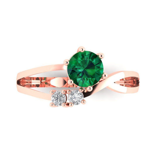 0.87 cttw Simulated Emerald Three-Stone Engagement Ring - Solid Rose Gold (VVS1, Round Cut,6.0mm)