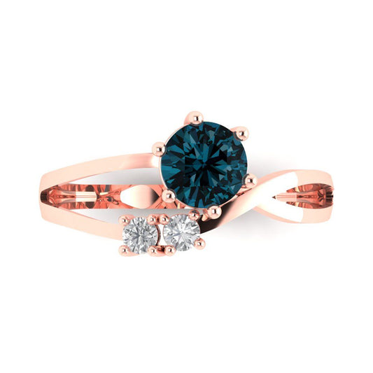 0.87 cttw Natural London Blue Topaz Three-Stone Engagement Ring - Solid Rose Gold (VVS1, Round Cut,6.0mm)