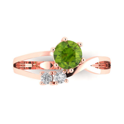 0.87 cttw Natural Peridot Three-Stone Engagement Ring - Solid Gold (Round Cut,6.0mm)