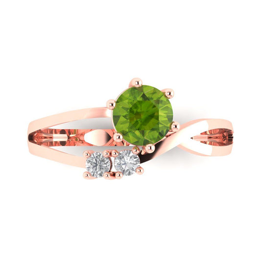 0.87 cttw Natural Peridot Three-Stone Engagement Ring - Solid Rose Gold (VVS1, Round Cut,6.0mm)
