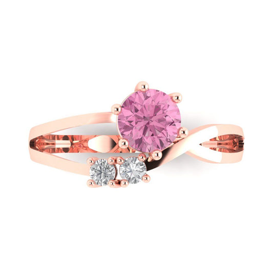 0.87 cttw Zirconia Simulated Pink Diamond Three-Stone Engagement Ring - Solid Rose Gold (VVS1, Round Cut,6.0mm)