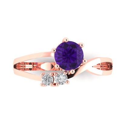 0.87 cttw Natural Amethyst Three-Stone Engagement Ring - Solid Gold (Round Cut,6.0mm)