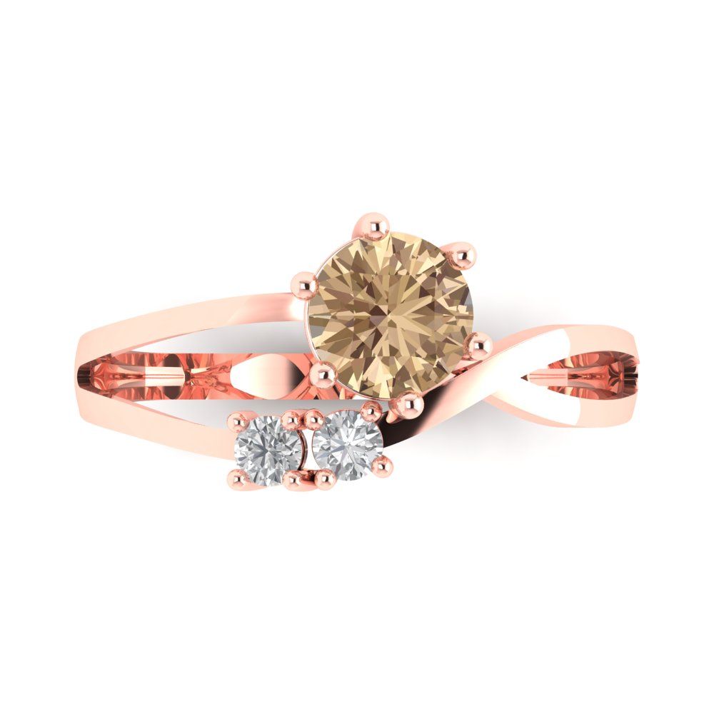 0.87 cttw Yellow Moissanite Three-Stone Engagement Ring - Solid Rose Gold (VVS1, Round Cut,6.0mm)