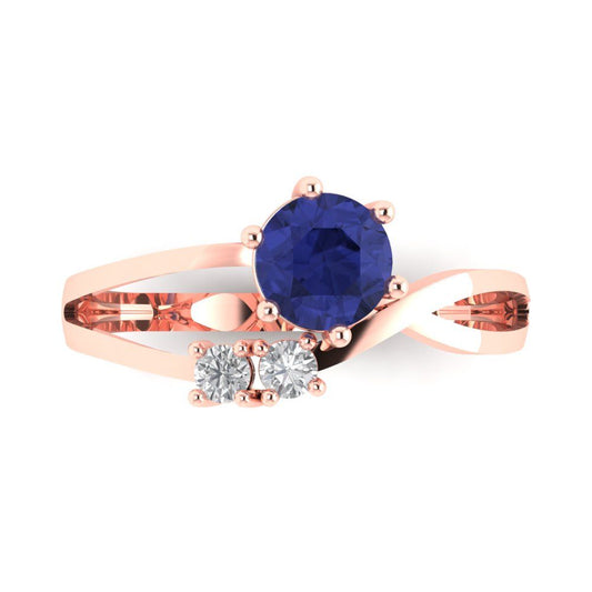 0.87 cttw Simulated Tanzanite Three-Stone Engagement Ring - Solid Rose Gold (VVS1, Round Cut,6.0mm)