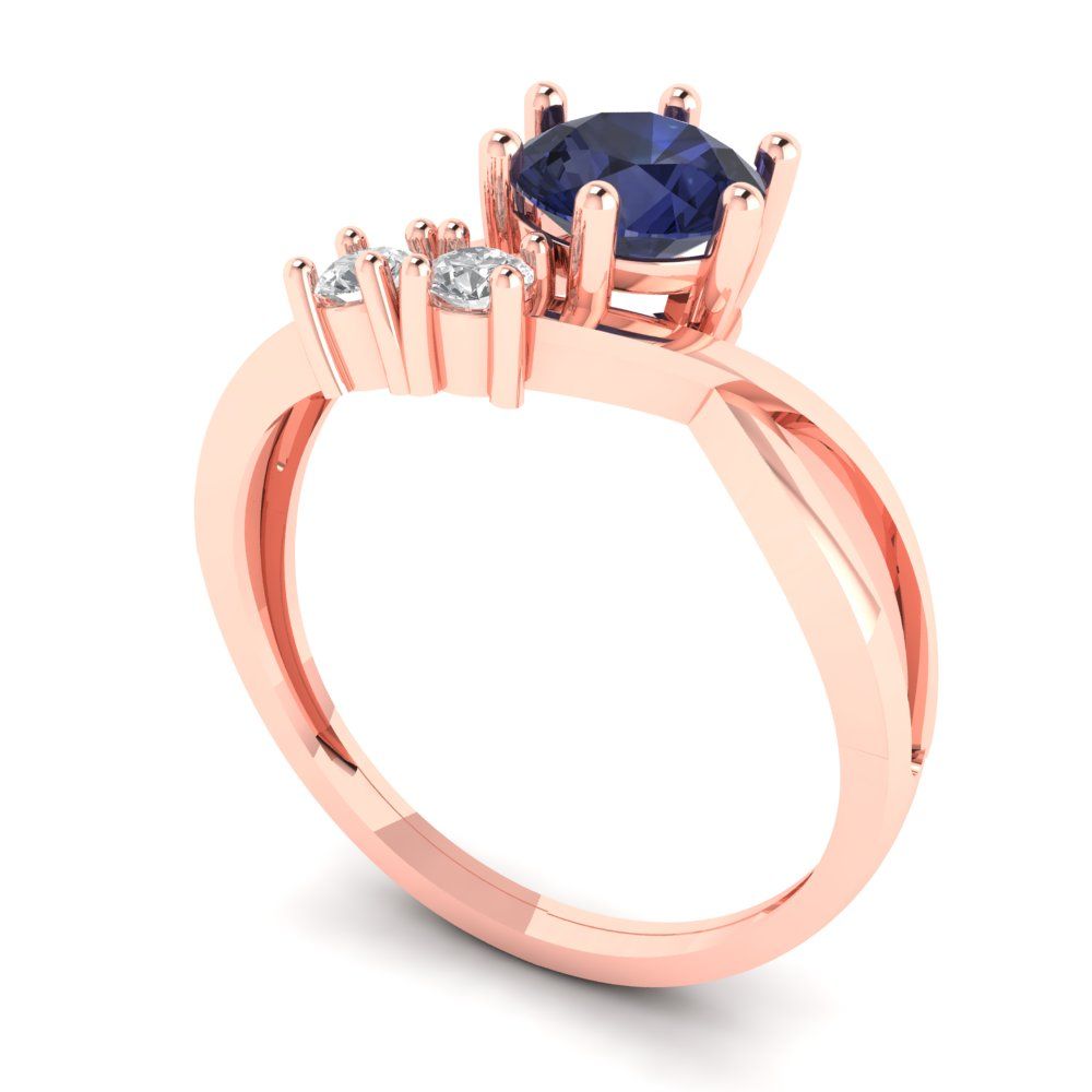 0.87 cttw Simulated Blue Sapphire Three-Stone Engagement Ring - Solid Gold (Round Cut,6.0mm)