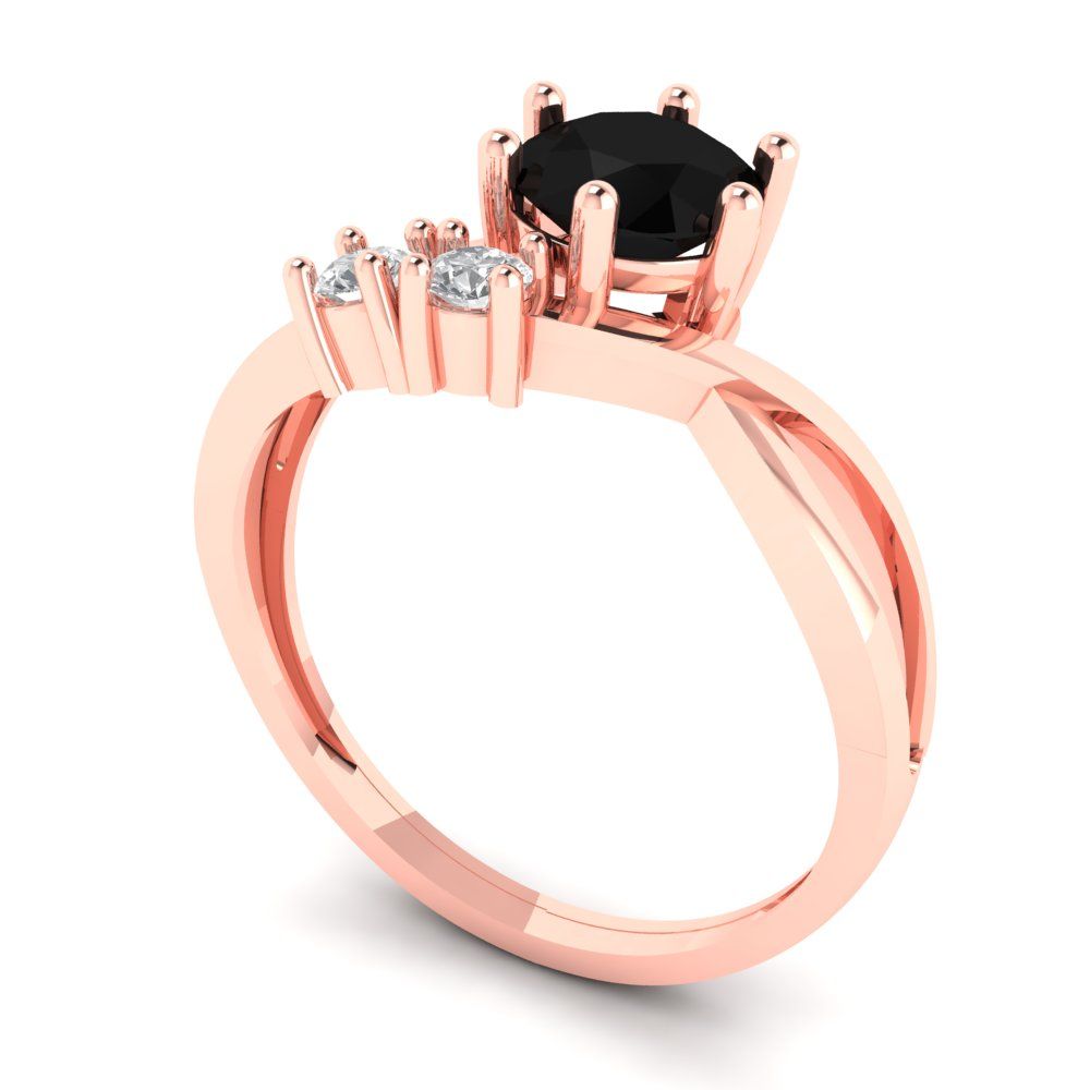0.87 cttw Natural Onyx Three-Stone Engagement Ring - Solid Rose Gold (VVS1, Round Cut,6.0mm)