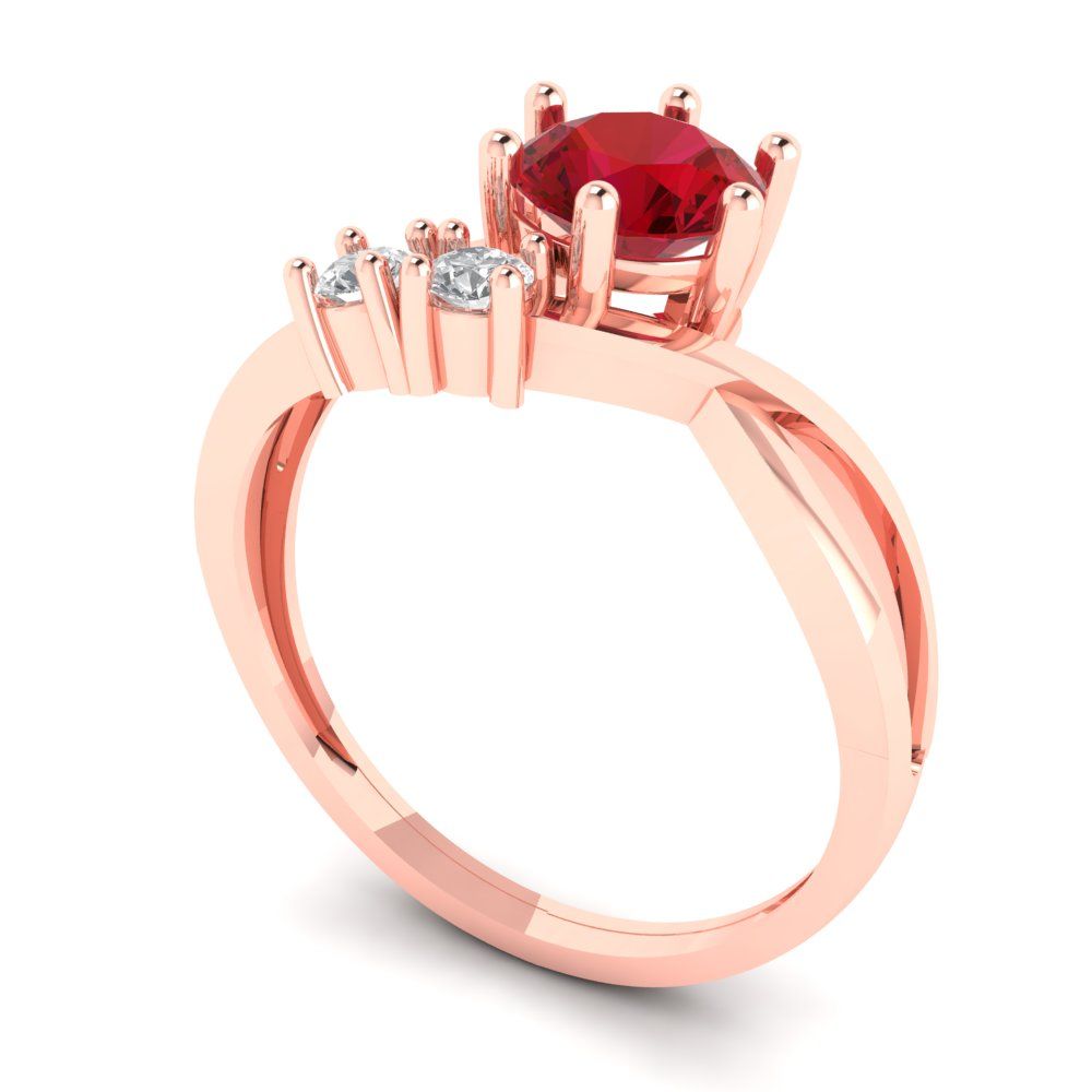 0.87 cttw Simulated Ruby Three-Stone Engagement Ring - Solid Rose Gold (VVS1, Round Cut,6.0mm)