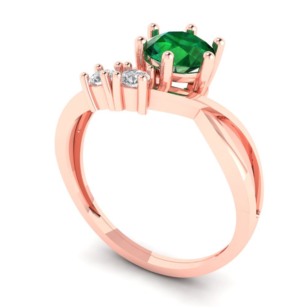 0.87 cttw Simulated Emerald Three-Stone Engagement Ring - Solid Gold (Round Cut,6.0mm)