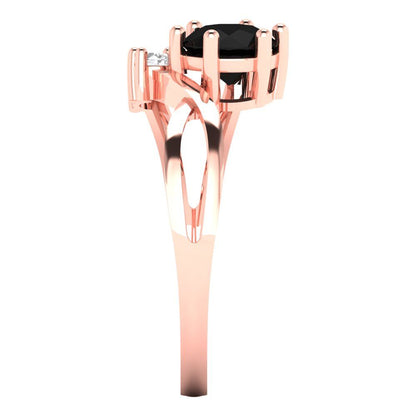 0.87 cttw Natural Onyx Three-Stone Engagement Ring - Solid Rose Gold (VVS1, Round Cut,6.0mm)