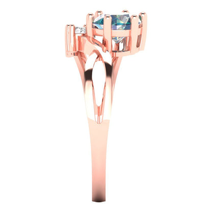 0.87 cttw Blue Moissanite Three-Stone Engagement Ring - Solid Rose Gold (VVS1, Round Cut,6.0mm)