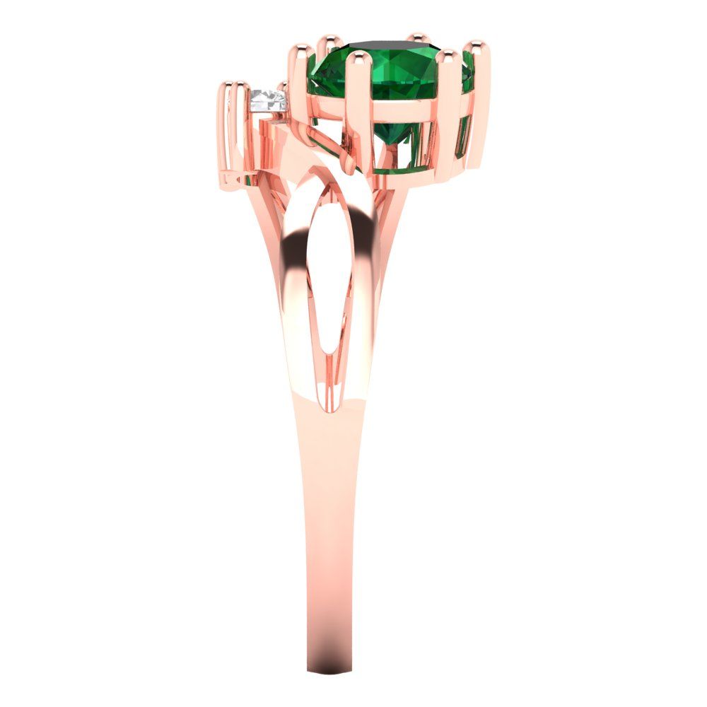 0.87 cttw Simulated Emerald Three-Stone Engagement Ring - Solid Gold (Round Cut,6.0mm)
