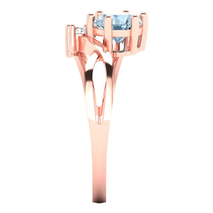 0.87 cttw Natural Aquamarine Three-Stone Engagement Ring - Solid Rose Gold (VVS1, Round Cut,6.0mm)
