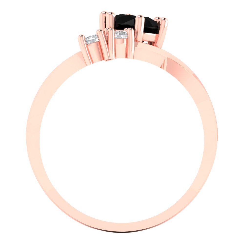 0.87 cttw Natural Onyx Three-Stone Engagement Ring - Solid Rose Gold (VVS1, Round Cut,6.0mm)