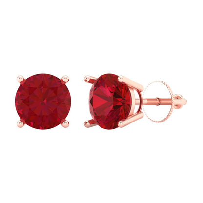 4 ctw Ruby Studs Earrings | 8.0mm Round Cut White Gold Screw back | July Birthstone