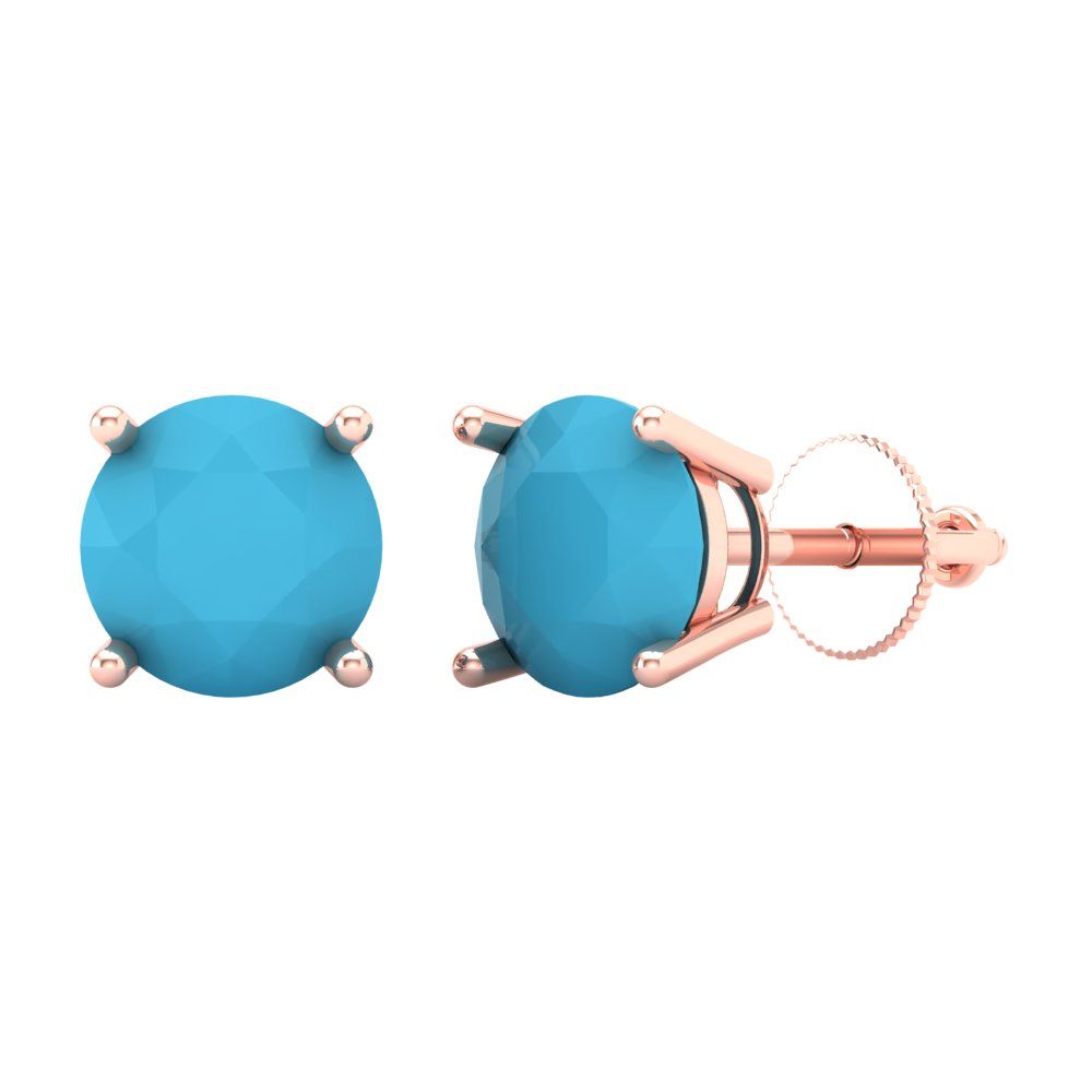 4 ctw Turquoise Studs Earrings | 8.0mm Round Cut White Gold Screw back | December Birthstone