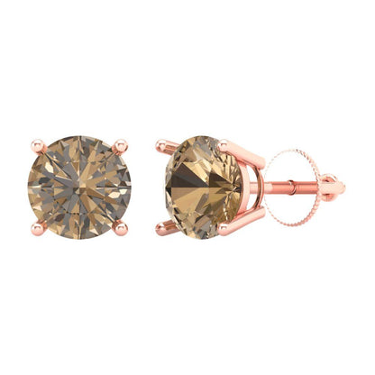 4 ctw Champagne Studs Earrings | 8.0mm Round Cut White Gold Screw back | April Birthstone