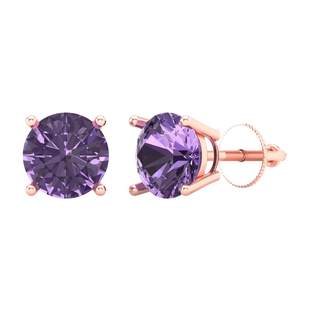 4 ctw Alexandrite Studs Earrings | 8.0mm Round Cut White Gold Screw back | June Birthstone