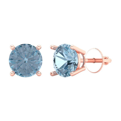 4 ctw Sky Blue Topaz Studs Earrings | 8.0mm Round Cut White Gold Screw back | December Birthstone