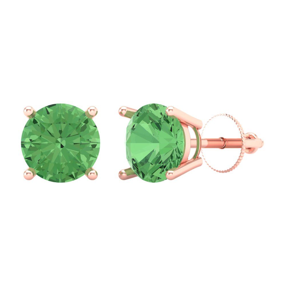 4 ctw Green Zirconia Studs Earrings | 8.0mm Round Cut White Gold Screw back | April Birthstone