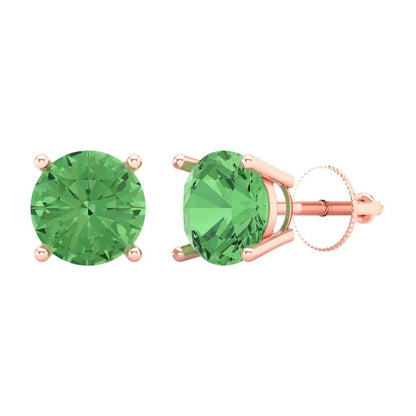 4 ctw Green Zirconia Studs Earrings | 8.0mm Round Cut White Gold Screw back | April Birthstone