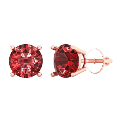 4 ctw Garnet Studs Earrings | 8.0mm Round Cut White Gold Screw back | January Birthstone