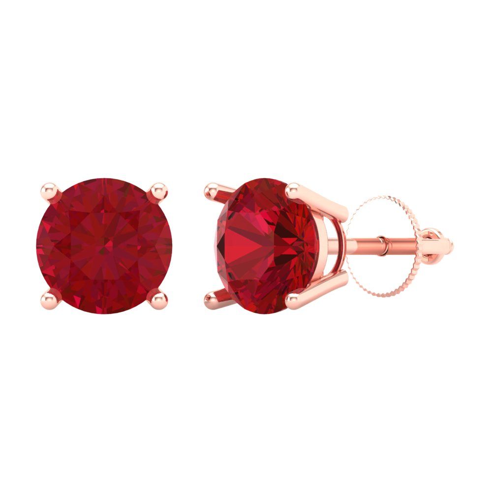 4 ctw Pink Tourmaline Studs Earrings | 8.0mm Round Cut White Gold Screw back | April Birthstone