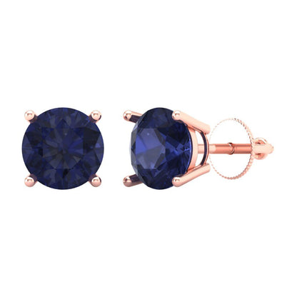 4 ctw Blue Sapphire Studs Earrings | 8.0mm Round Cut White Gold Screw back | September Birthstone