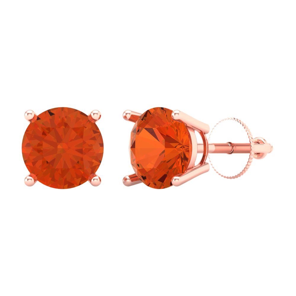 4 ctw Red Zirconia Studs Earrings | 8.0mm Round Cut White Gold Screw back | April Birthstone