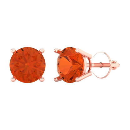 4 ctw Red Zirconia Studs Earrings | 8.0mm Round Cut White Gold Screw back | April Birthstone