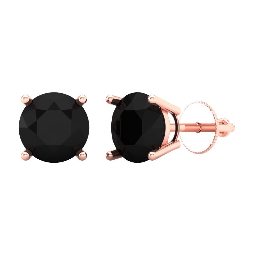 4 ctw Onyx Studs Earrings | 8.0mm Round Cut White Gold Screw back | July Birthstone