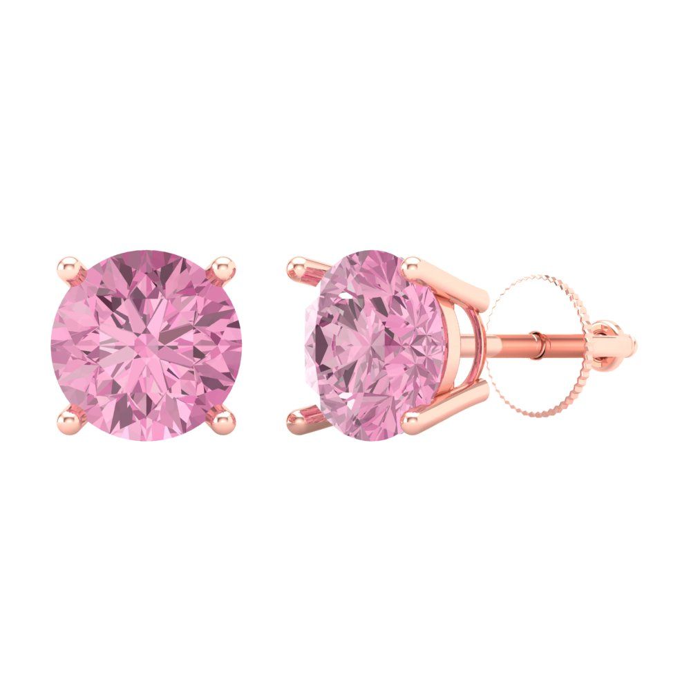 4 ctw Pink Zirconia Studs Earrings | 8.0mm Round Cut White Gold Screw back | April Birthstone