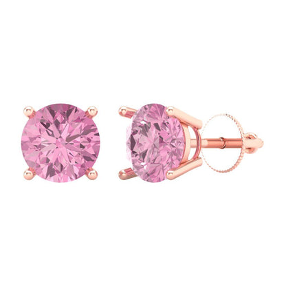 4 ctw Pink Zirconia Studs Earrings | 8.0mm Round Cut White Gold Screw back | April Birthstone