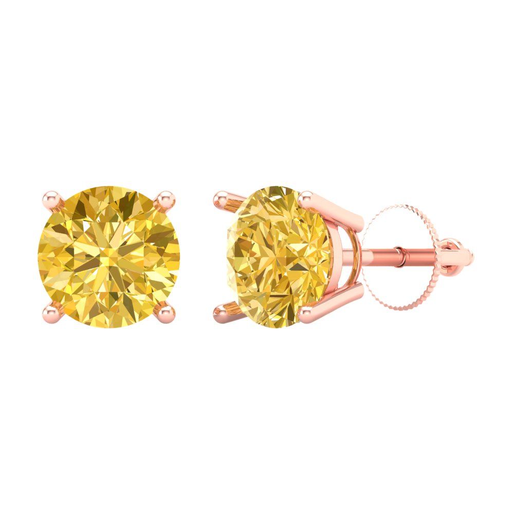 4 ctw Citrine Studs Earrings | 8.0mm Round Cut White Gold Screw back | November Birthstone