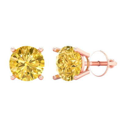 4 ctw Citrine Studs Earrings | 8.0mm Round Cut White Gold Screw back | November Birthstone