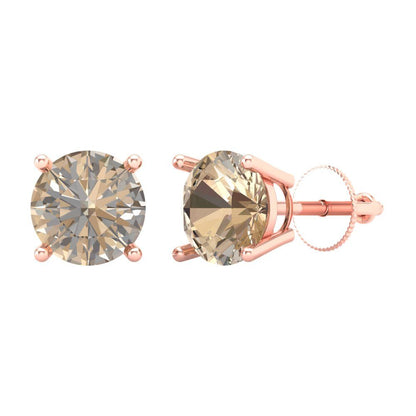 4 ctw Yellow Moissanite Studs Earrings | 8.0mm Round Cut White Gold Screw back | April Birthstone