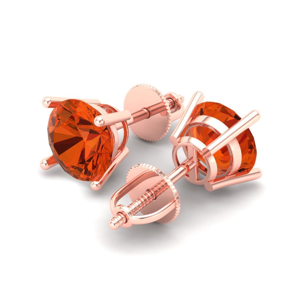 4 ctw Red Zirconia Studs Earrings | 8.0mm Round Cut White Gold Screw back | April Birthstone