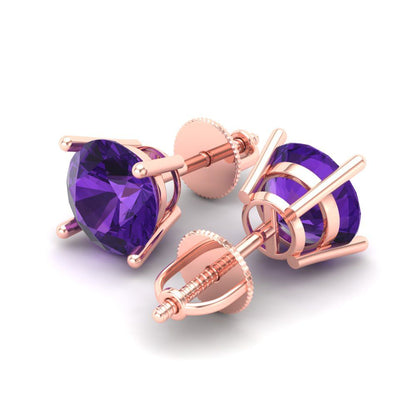 4cttw Amethyst Gold-Plated 925 Silver Screw Back Stud Earrings