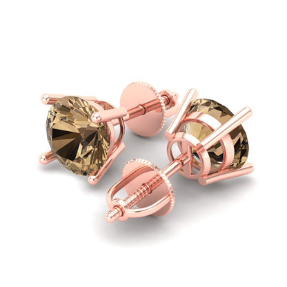 4 ctw Champagne Studs Earrings | 8.0mm Round Cut White Gold Screw back | April Birthstone