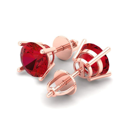 4 ctw Ruby Studs Earrings | 8.0mm Round Cut White Gold Screw back | July Birthstone
