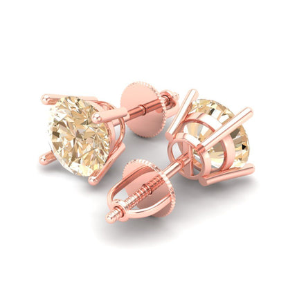 4 ctw Morganite Studs Earrings | 8.0mm Round Cut White Gold Screw back | February Birthstone