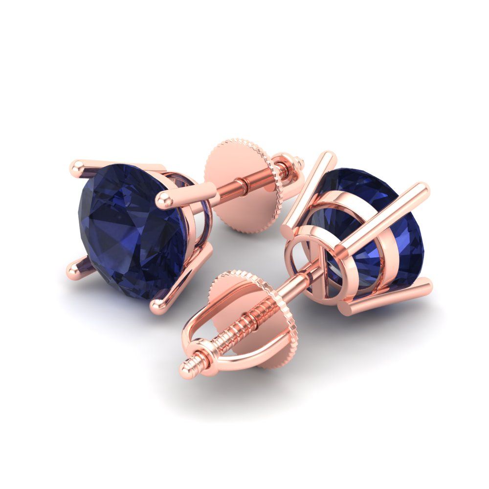4 ctw Blue Sapphire Studs Earrings | 8.0mm Round Cut White Gold Screw back | September Birthstone
