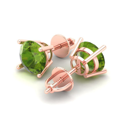 4 ctw Peridot Studs Earrings | 8.0mm Round Cut White Gold Screw back | August Birthstone