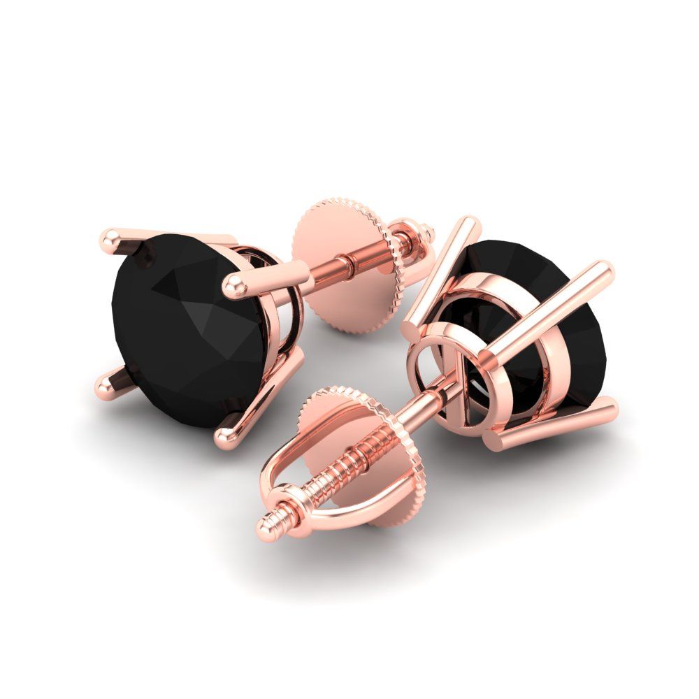 4 ctw Onyx Studs Earrings | 8.0mm Round Cut White Gold Screw back | July Birthstone