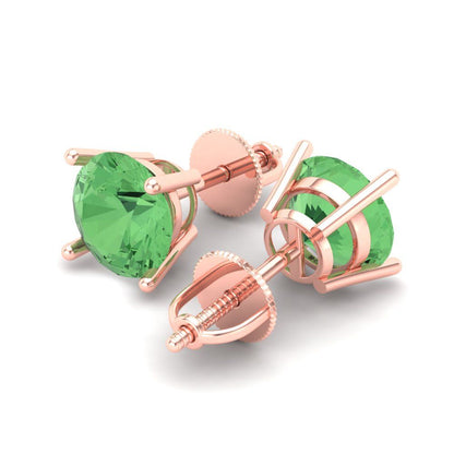 4 ctw Green Zirconia Studs Earrings | 8.0mm Round Cut White Gold Screw back | April Birthstone