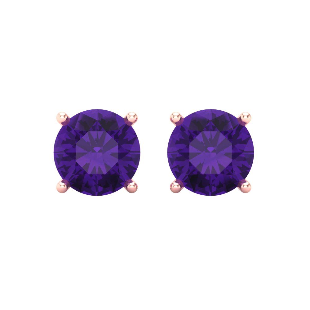 4 ctw Amethyst Studs Earrings | 8.0mm Round Cut White Gold Screw back | February Birthstone