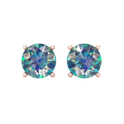 4 ctw Blue Moissanite Studs Earrings | 8.0mm Round Cut White Gold Screw back | April Birthstone